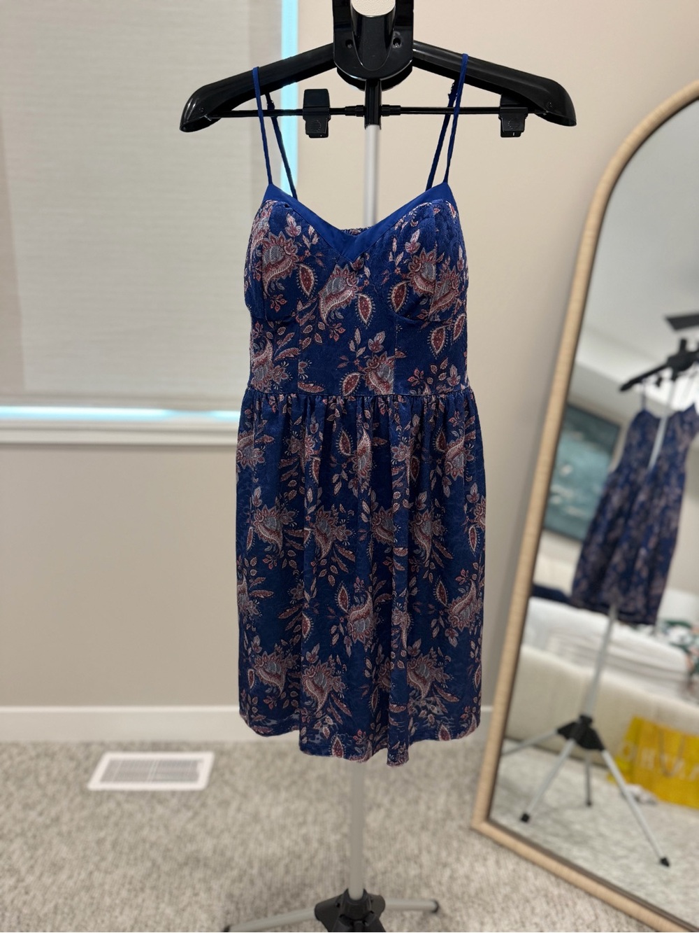 Floral Navy Spaghetti-Strap Mini Dress